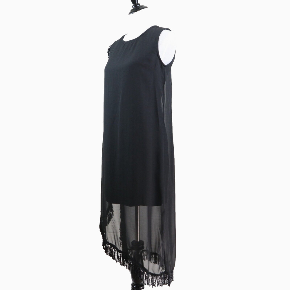 MAAC London Size M Cann Midi Dress Sheer Asymmetrical Fringe Black - Picture 3 of 11